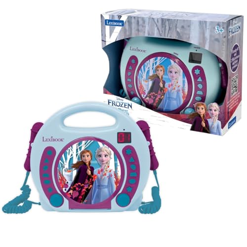 Lexibook, Frozen, Portable CD player with Microphones, Music Player, Repeat and Programming, Karaoke, Headphones jack, Blue/Purple, RCDK100FZLXB