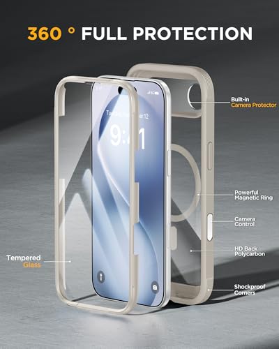 Image of Miracase Magnetic for iPhone Air Case 6.5 inch [Compatible with MagSafe] Full-Body Phone Case with Built-in Glass Screen Protector & Camera Control,Drop Proof iPhone 17 Air Case Cover, Grey Titanium