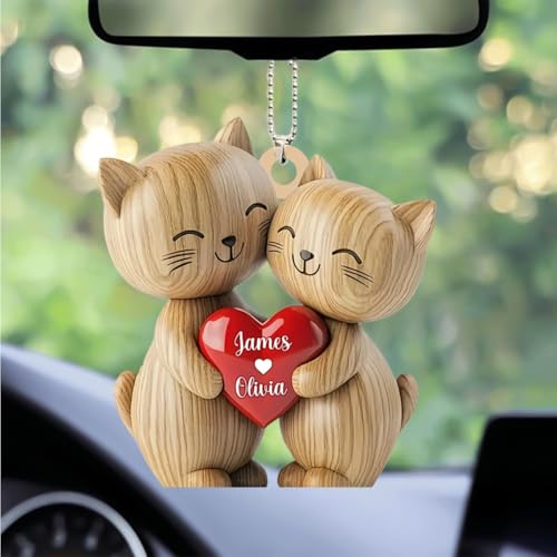 Customized Cat Love Ornament – Personalized Heartwarming Keepsake for Couples, Weddings, and Engagements – Stylish Car Mirror Hanging Decoration - Image 3