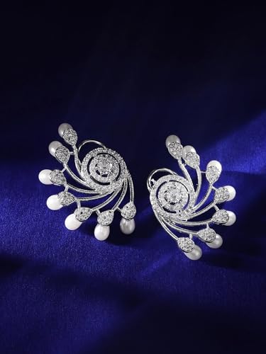 Image of Rubans Stud Earrings Oversized Fashionable American Diamond Stylish Jewellery Gift for Women & Girls