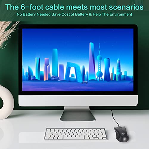 Vcom Wired Usb Mouse With 6-Foot Cord & 1200 Dpi, Right Or Left Hand Use For Work Study Home, 3-Button Ergonomic Optical Mouse Compatible With Pc Laptops Desktop Computer Windows Vista Linux, Black #TOP4