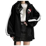 Damen Weihnachts-Sweatshirt mit Kapuzet Gedruckt Lange Ärmel Kordelzug Reißverschluss Überdimensioniert Ferien Herbst Tops Jacke mit Tasche Black Medium