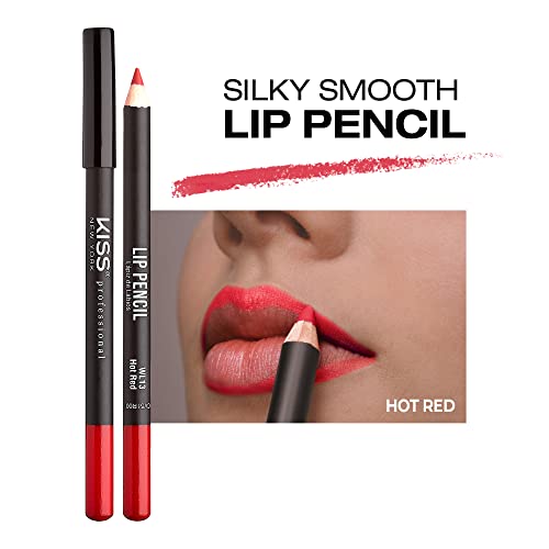 Kiss New York Professional Slim Lip Pencil, Creamy Soft Lip Liner, Smooth Long-Lasting Rich Lip Color, Natural Lip Makeup, Water-Resistant Lip Crayon (Hot Red) #TOP2