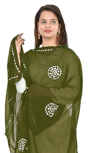 Image of YOUTHQUAKE Plastic Mirror Work Embroidered Chiffon Dupatta for Women & Girls