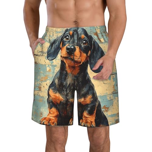 Men's Swim Trunks Beach Board Shorts Swimwear Bathing Suits - Dachshund Dog Vintage