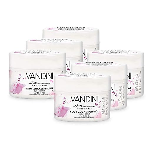 VANDINI - Exfoliante corporal para mujer con aceite de aguacate para todo tipo de pieles, exfoliante vegano para mujeres sin siliconas, parabenos ni aceites minerales, 6 unidades de 220 g