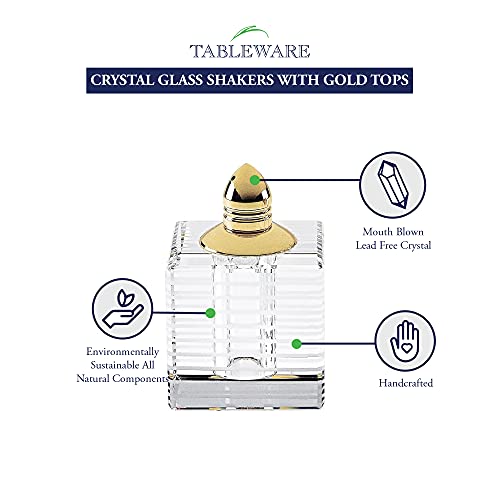 Badash Crystal Salt And Pepper Shaker Set - 2.75" Tall Pinstripes Hand-Cut Optical Crystal Glass Shakers With Gold Tops - Set A Beautiful Table #TOP1