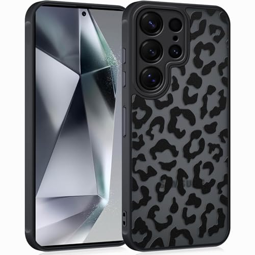 Coqinen Handyhülle für Samsung Galaxy S24 Ultra Hülle, Matt Transluzente Case mit Stilvolle Leopard Muster, Silikon Aest...
