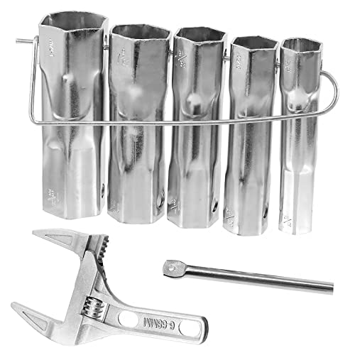 Swpeet 6Pcs 31/32" 21/32" 1-1/32" 1-7/16" 1-9/32" 1-3/32" Stainless Steel Shower Double-Ended Valve Socket Wrench with Adjustable Shower Wrench Set, for Removing Tub & Shower Valve