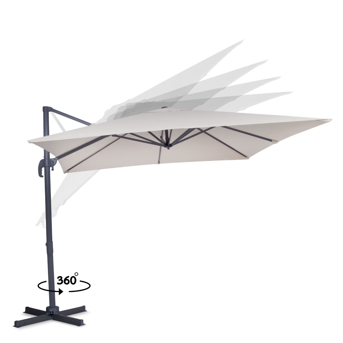 VONROC Ombrellone a Sbalzo Premium Pisogne 300x300 cm – Ruotabile 360° e Inclinabile – Telaio in Alluminio – Telo UPF 50+ Extra Spesso – Apertura con Manovella