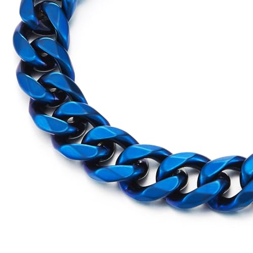 Pulsera de cadena cubana azul acero inoxidable satinado miniatura 3