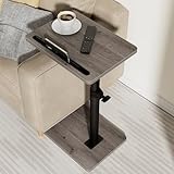 YUHFERA Sofa Armrest Tray Table for Couch - 360° Swivel Height Adjustable End for Small Spaces, Snack Side Table for Bed or Chair with Phone & Tablet Slot (Gray,Standard)