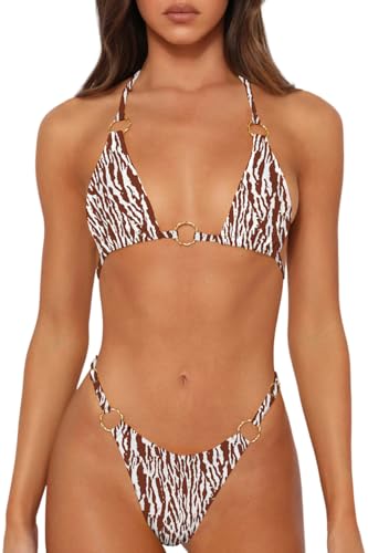 Image of MIKETAI Sexy Bikinis for Women 2 Piece Bikini Spaghetti Strap Swimsuits Solid Color Bathing Swimwear Triangle Bathing Suit