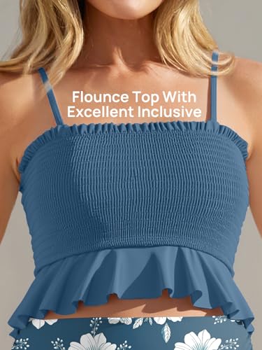 Image of Summer Mae Maternity High Waist Swimsuit Ruffle Hem Bikini Bathing Suit Shirred Bandeau Two Piece Pregnancy Swimwear