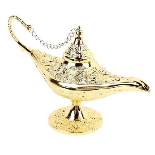 Lámparas del Genio Mágico de Aladdin, Leyenda Mágica Vintage Lámpara del Genio de Aladdin Lámpara de Los deseos Accesorios de Disfraces árabes Decoración de Mesa para el Banquete de Boda(Dorado)