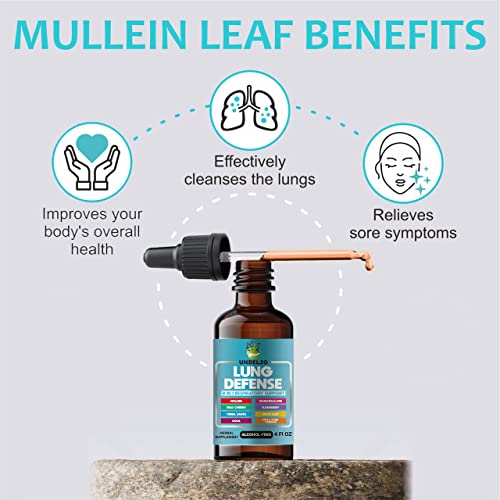 Lung Defense Herbal Extract 8 In 1 Blend (Mullein,Marshmallow,Osha,Wild Cherry,Elderberry,Yerba Santa,Olive Leaf,Acv) Lung Cleanse - Respiratory & Immune System Support - Liquid Supplement- 4 Oz #TOP2