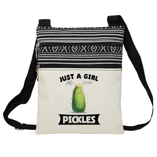 Just Love Pickles Messenger Bag Small Ethnic Pattern Printed Adjustable Strap Crossbody Zipper Bag Phone Bag Wallet Cute Shoulder Handbag for Pickle Lovers Women Friends