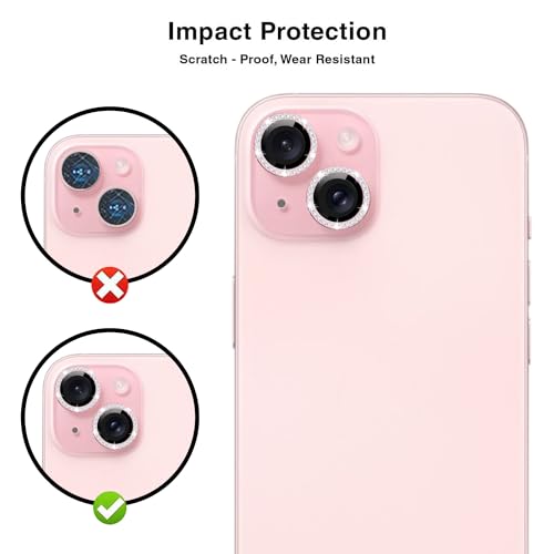 Image of Back Camera Lens Ring Guard Protector for Apple iPhone 15 Plus | Diamond Camera Ring Aluminium Alloy Edge (Pink)