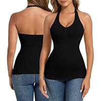 Joyshaper Tank Top for Women Shapewear Vest Tummy Control Cami Built in Bra Halter Body Shaper Camisole Tops Undershirts Black,L