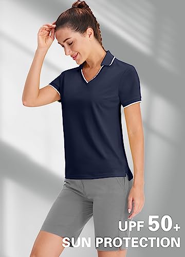 Hiverlay Women's Golf Polo Shirts For Women Upf 50+ Short Sleeve Workout V Neck Tennis Running T-Shirts Quick Dry Tops Navy Blue M #TOP2