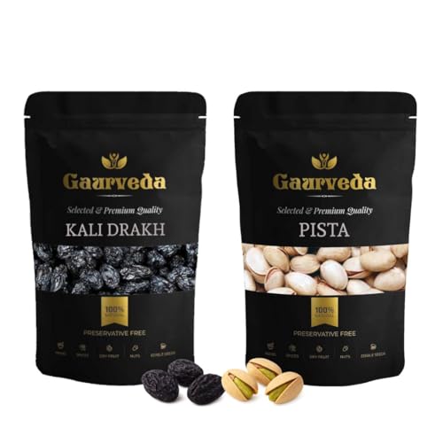Image of GAURVEDA Kali Drakh & Pista Combo | Premium Black Raisins & Pistachios | Healthy Snack Mix | Energy Booster | Natural Sweet Treat | 250 Grams
