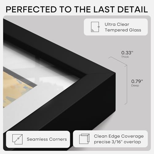 Image of Homeforia A1 Black Poster Frame, High-End Metal, A2 Mat, Glass | High End Aluminum, Tempered Glass, Acid-Free A2 Removable Mat, A1 Edge-to-Edge Display, Wall Kit, Set Of 1