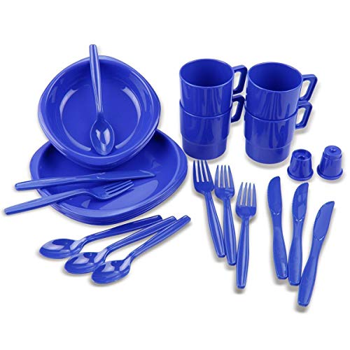 Black Snake Camping vajilla y Cubierto irrompible de 26 Piezas para 4 Personas Azul