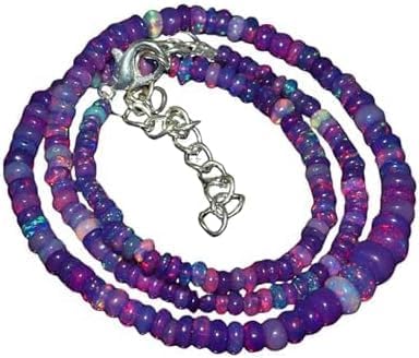 Generic AAA+ Quality Natural Ethiopian purple Fire Opal Necklace, Smooth 3-5MM Size Beads Necklace, Women's Jewelry, Welo Opal Beaded Necklace 18'' Long Necklace for Beloved