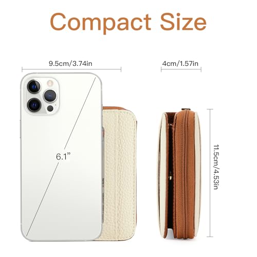 Image of GOIACII Small Wallet for Women RFID Blocking Credit Card Holder Ladies Compact Purse Zip Around Wristlet Vegan Leather White and Brown