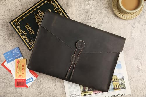 GZRHKJ Genuine Leather Envelope Document Holder， Leather File Folder Organizer，Envelope Document Holder for Men&Women, Personalized Folio Laptop Sleeve Case for 15" Laptops, Tablets by GZRHKJ - Image 5