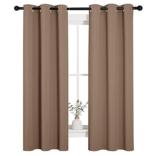Image of NICETOWN Blackout Window Curtains and Drapes for Kitchen, Window Treatment Thermal Insulated Solid Grommet Blackout Drapery Panels (Set of 2 Panels, 34 by 63 Inch, Cappuccino)