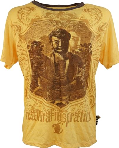 GURU SHOP Weed T-Shirt - Buddha Mangogelb, Herren, Baumwolle,...