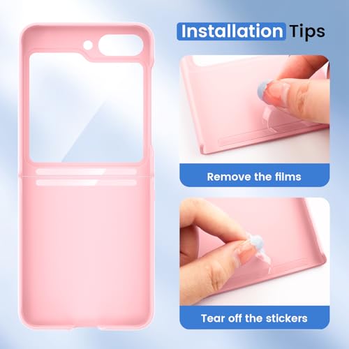 Image of Ruky for Samsung Z Flip 5 Case, Hard PC Ultra Slim Shockproof Protective Cover, Support Wireless Charging Phone Case Girls Women Full Body Covers for Samsung Galaxy Z Flip 5, Pink