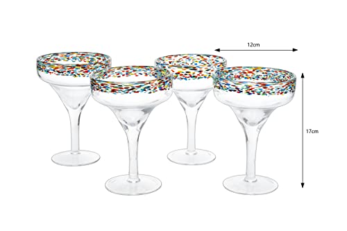 The Wine Savant Mexican Margarita Hand Blown Glass - Set Of 4 - Large 16Oz, Luxury Margarita Glasses, Mexico Design Large 16Oz Confetti Rim Carmen Cinco De Mayo, Dishwasher Safe, Confetti Rock Decor #TOP7