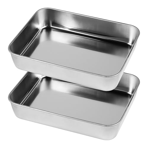 SWAWIS 2 Piezas Bandeja para Hornear, 23.8x18x4.7cm Rectangular Bandeja para horno de Acero Inoxidable para Hornear Cocina, Apta para Lavavajillas