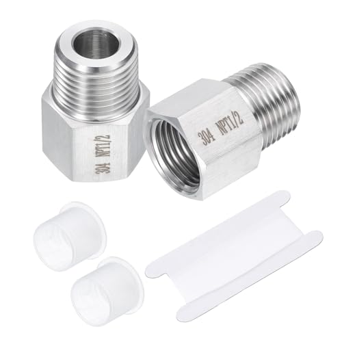 Image of uxcell 2 Pcs Pipe Fittings Reducer Adapter 1 /2 inch NPT Male Pipe x 1 /2 inch NPT Female Pipe Stainless Steel Adapter Pressure Gauge Connector for Oil Air Gas Hydraulic Systems