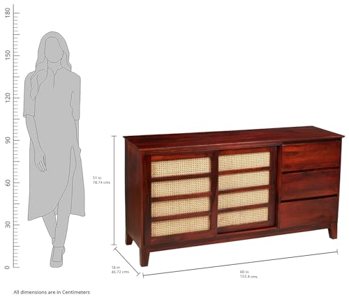 Image of Amazon Brand - Solimo Augustene Solid Sheesham Wood Sideboard with Sliding Door with 3 Drawers for Bedroom Living Room Home (Honey Finish)