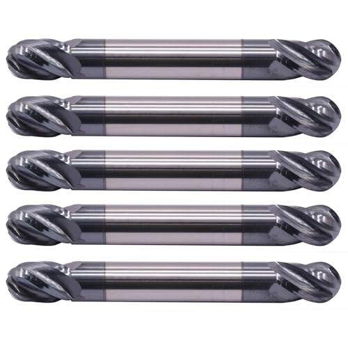 Image of BestParts 5Pcs 5 /16 inch Solid Carbide Ball Nose End Mill - Double End - AlTiN Coated, 4 Flute, 30 Degree Helix, 5 /16 inch Cutting diameter, 5 /16 inch Shank diameter, 1 /2 inch Length of Cut, 2-1 /2 inch Overall Length