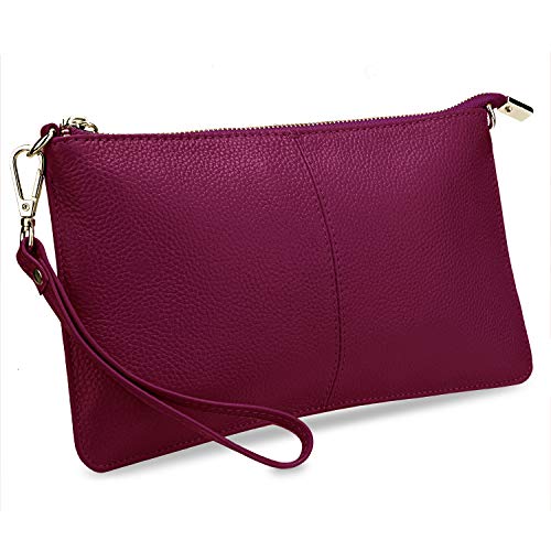 Image of YALUXE Genuine Leather Wristlet Handbags Purses Cell Phone Pocket Clutch Wallet Crossbody Bags for Women