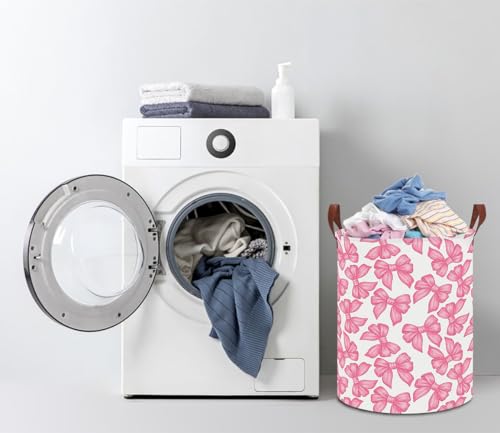 Image of NTAOHAMPER Laundry Hamper,Laundry Basket,Baby Nursery Hamper,Waterproof Storage Bin,Clothes Organizer Basket,Room Decor(Big Bowknot)