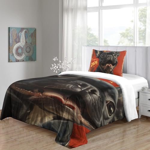 Parure de lit bouledogue français 135x200 microfibre housse de couette - 5