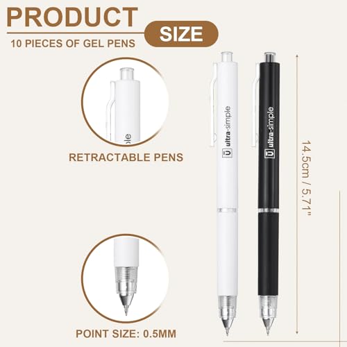 Bolígrafos gel PATIKIL 0.5mm pack 10 retractiles negro miniatura 2