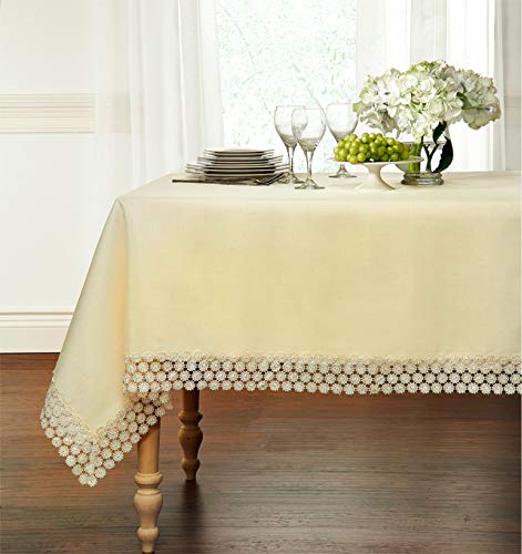 GoodGram Ultra Luxurious Textured Macrame Trim Fabric Tablecloth Assorted Sizes & Colors - Beige, 60