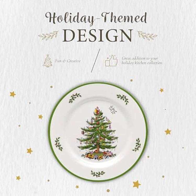 Spode Christmas Tree Melamine Dinner Plate (Set of 4) - 11 Inch Shatterproof Serving Plate for Holiday Meals, Holiday Party - Festive Tableware for Indoor & Outdoor Use, Dishwasher Safe Dinnerware