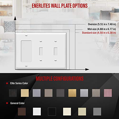 Enerlites Countdown Timer Switch, Fan Switch Timer, White & Combination Double Toggle/Single Decorator Rocker Outlet Wall Plate, Standard Size 3-Gang Light Switch Cover(4.5" X 6.38"), White, Two One #TOP6