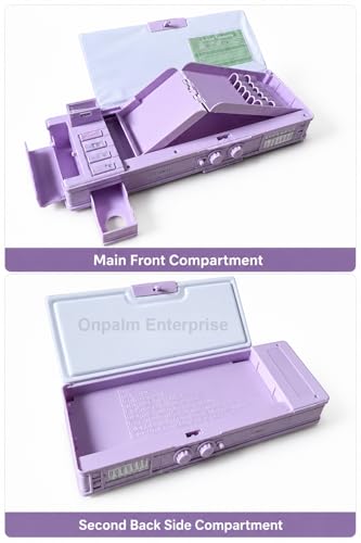 Image of Purple Multifunction Pencil Box for Girls with 2-Digit Password Lock, Built-in Sharpener & Calendar, Dual Sided Magnetic Geometry Compass Box with Pop-up Buttons, School Gift