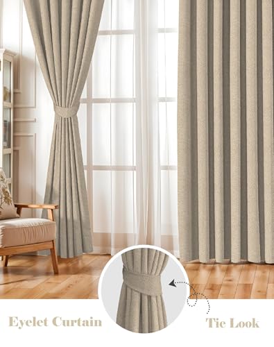 Image of Casableu Twillbone Digital Print 85% Blackout Curtains for Long Door /Window, Thermal Insulated, Tie Back, Wider Width 50 in, Eyelet Curtains for Living Room /Bedroom (L Brown 9 ft Set of 2)