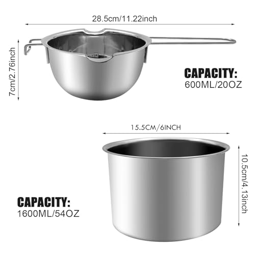 Zalaxt Double Boiler Pot Set, Stainless Steel Melting Pot with Silicone Spatula for Melting Chocolate, Butter, Cheese 600ml+ 1600 ml - Thumbnail 5