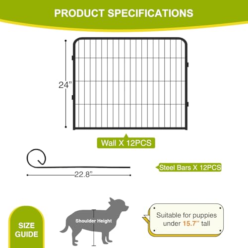 Image of BestPet Dog Playpen 24 Inch 12 Panels Heavy Duty Metal Pet Exercise Pen Without Door Indoor Outdoor Fence Panels Anti-Skid Expandable Design