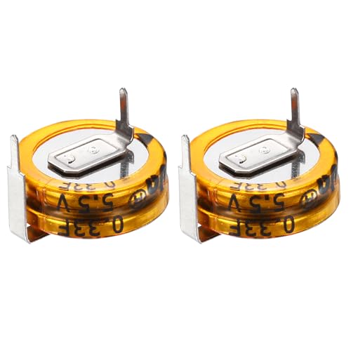 sourcing map Super Capacitor, 5.5V 0.33F H-Type Button Capacitor, High Energy Low Resistance High Consistency for Electronics Toys AC Motor Smart Display Screen (Golden, Pack of 2)